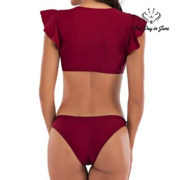 Anasabi Ruffle Crop Cheeky Bikini Swimsuit Size L - Picture 2 of 4